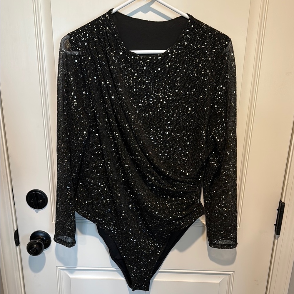 Black Sparkle Long Sleeve Bodysuit